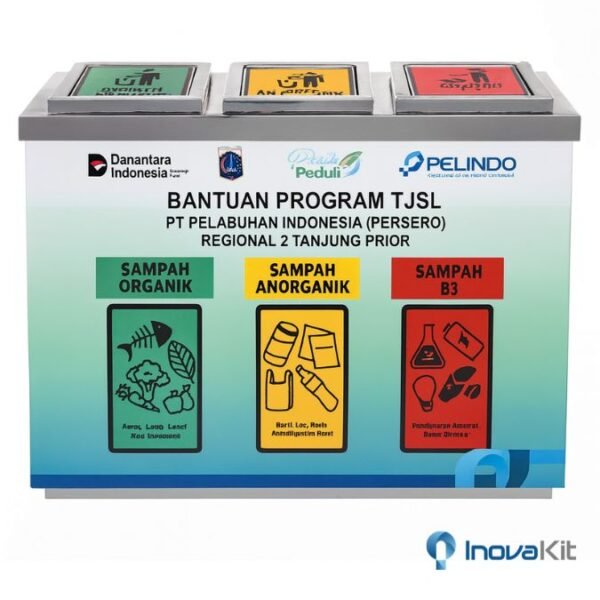 Tempat Sampah Stainless 3 in 1 Model Kotak 1